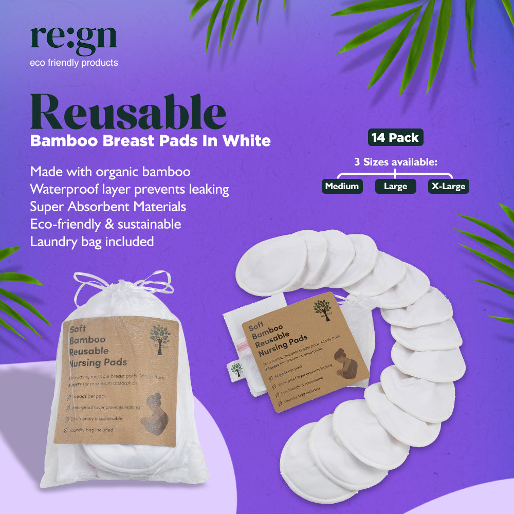 14x Reusable High-Absorbency Bamboo Breast Pads For Nursing - Choice Of Colours