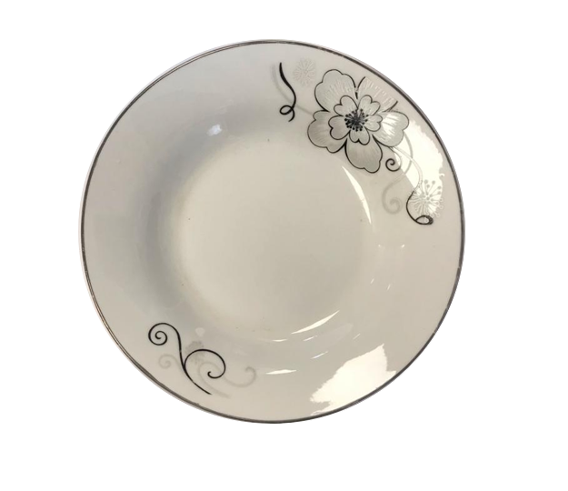 Elegant White Floral Dining Appetiser Plate with Silver Rim
