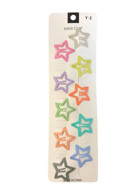 Heart Star Shape Hair Clips Pack of 10 Vibrant Colors