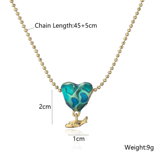 Love Heart Airplane Pendant Necklace