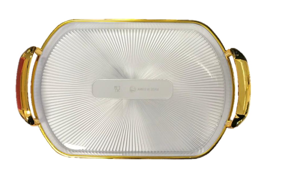 Elegant Oval Clear Plastic Serving Tray with Gold Rim Perfect for Parties