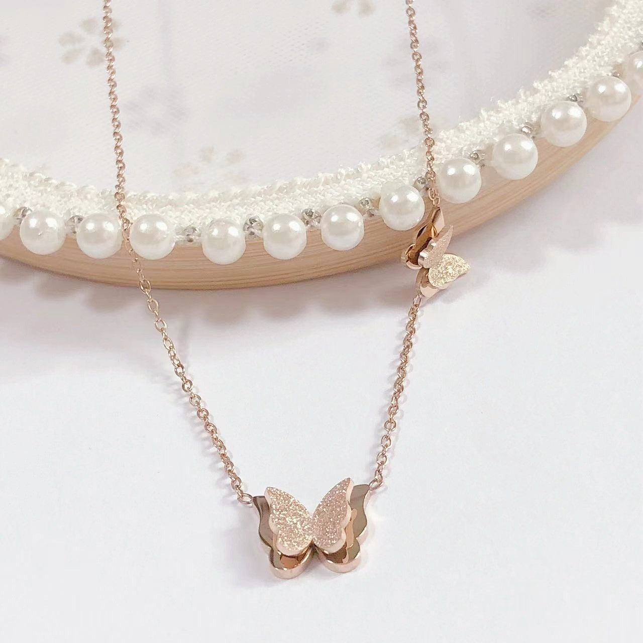 Double Butterfly Titanium Steel Necklace