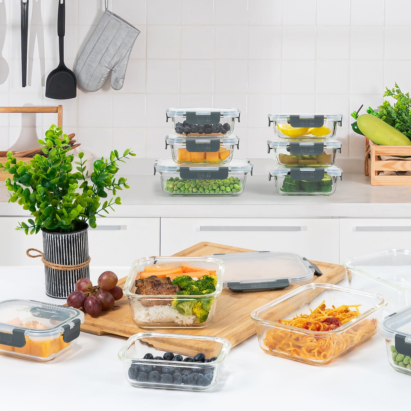 Glass Containers with Lids (10 Pack) – Airtight & BPA-Free – Oven, Microwave, Freezer & Dishwasher Safe – 370ml & 1050ml – Durable Borosilicate Glass