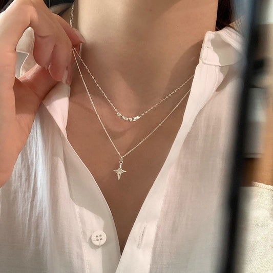 Double Layer Opal Cross Necklace