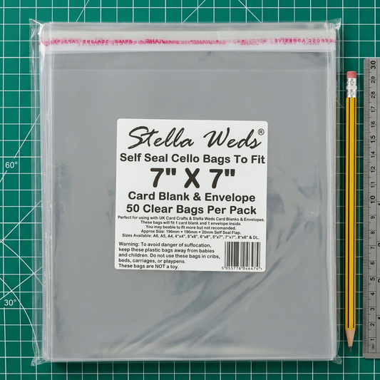 Clear Self Seal Bags To Fit 7x7 Card Blank & Envelope x 50 Per Pack