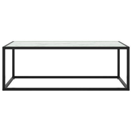 Coffee Table Black with White Marble Glass 100x50x35 cm