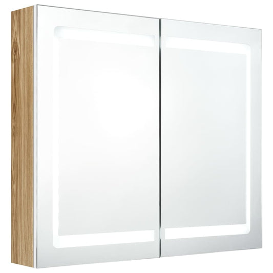 LED Bathroom Mirror Cabinet White and Oak 80x12x68 cm