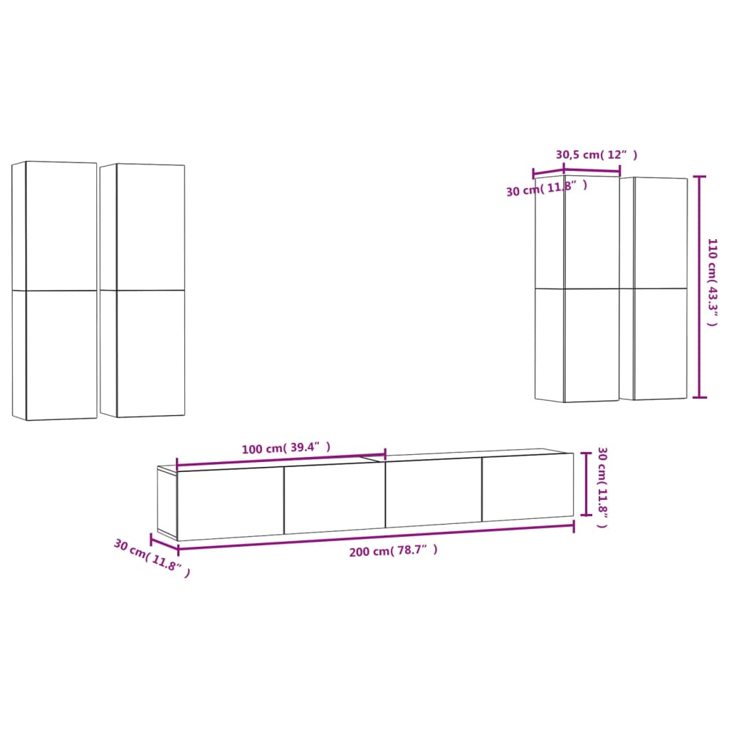 6 Piece TV Cabinet Set Concrete Grey Engineered Wood