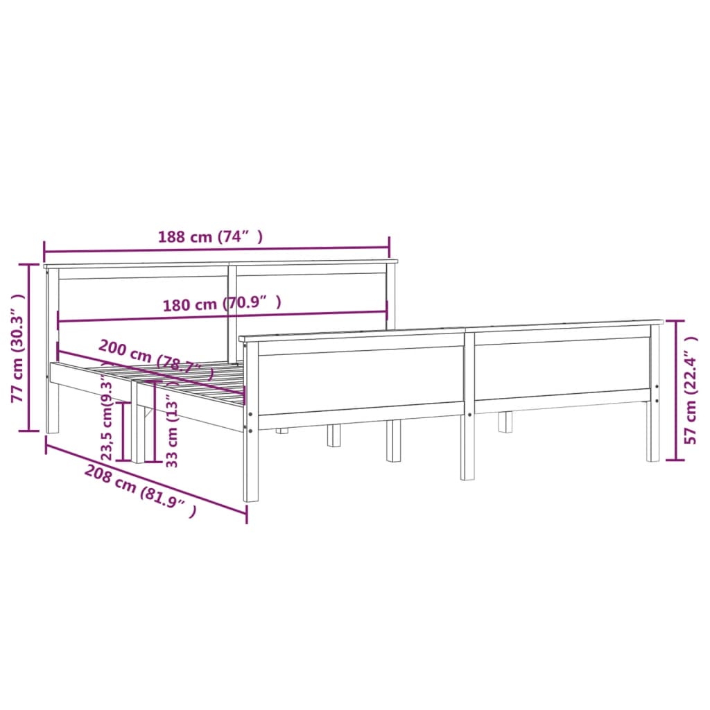 Bed Frame without Mattress Honey Brown Solid Wood Pine 180x200cm