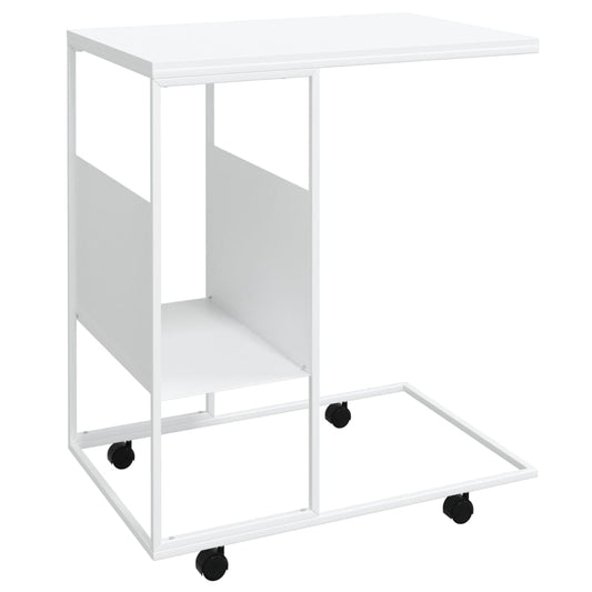 Side Table with Wheels White 55x36x63.5 cm Engineered Wood