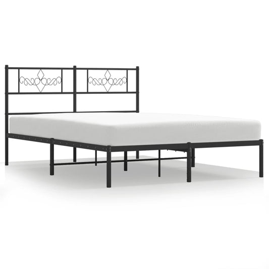 Metal Bed Frame without Mattress with Headboard Black 120x190cm