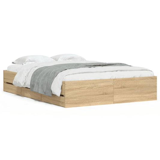 Bed Frame with Drawers without Mattress Sonoma Oak 135x190 cm Double