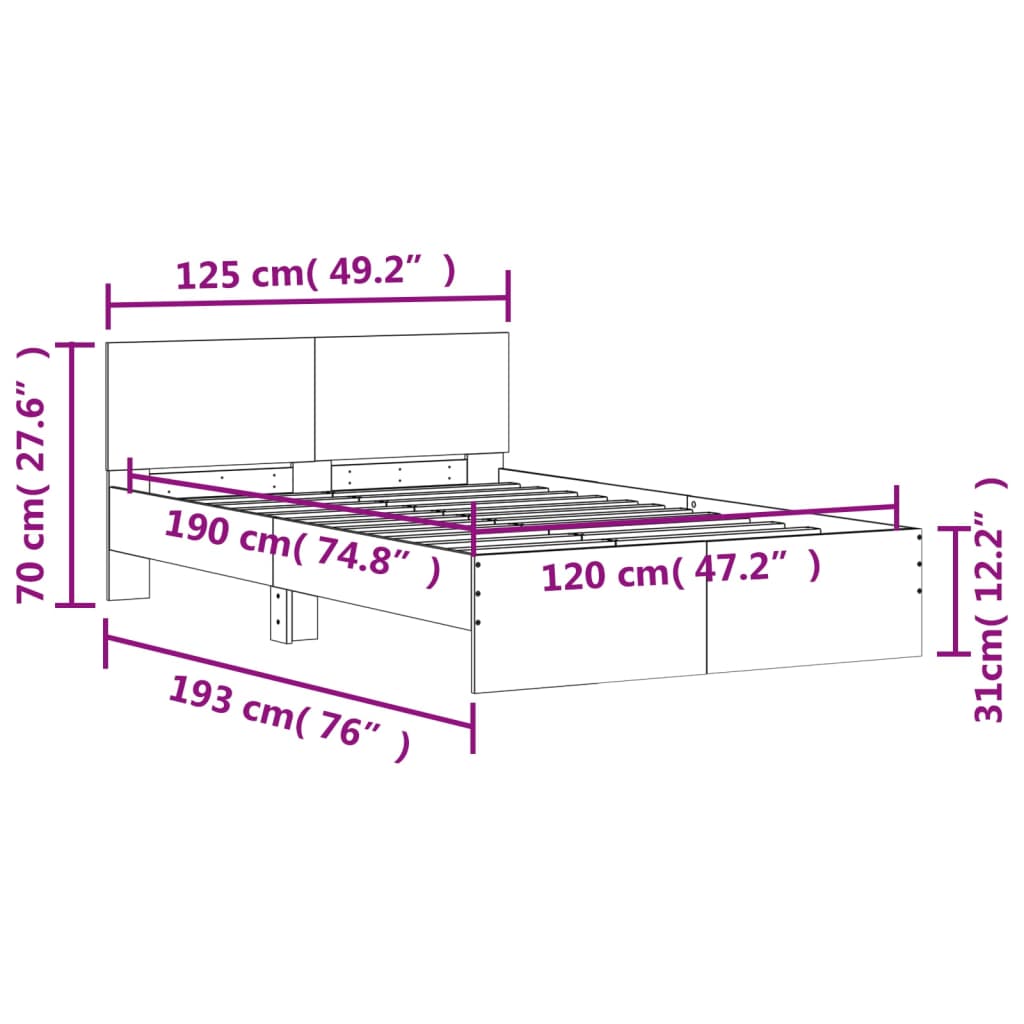 Bed Frame without Mattress Brown Oak 120x190 cm Small Double