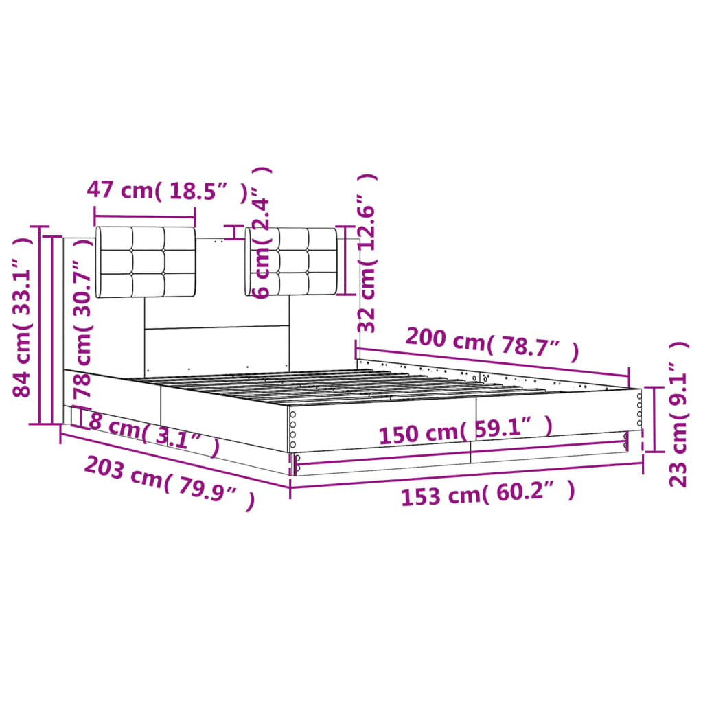 Bed Frame without Mattress Black 150x200 cm King Size