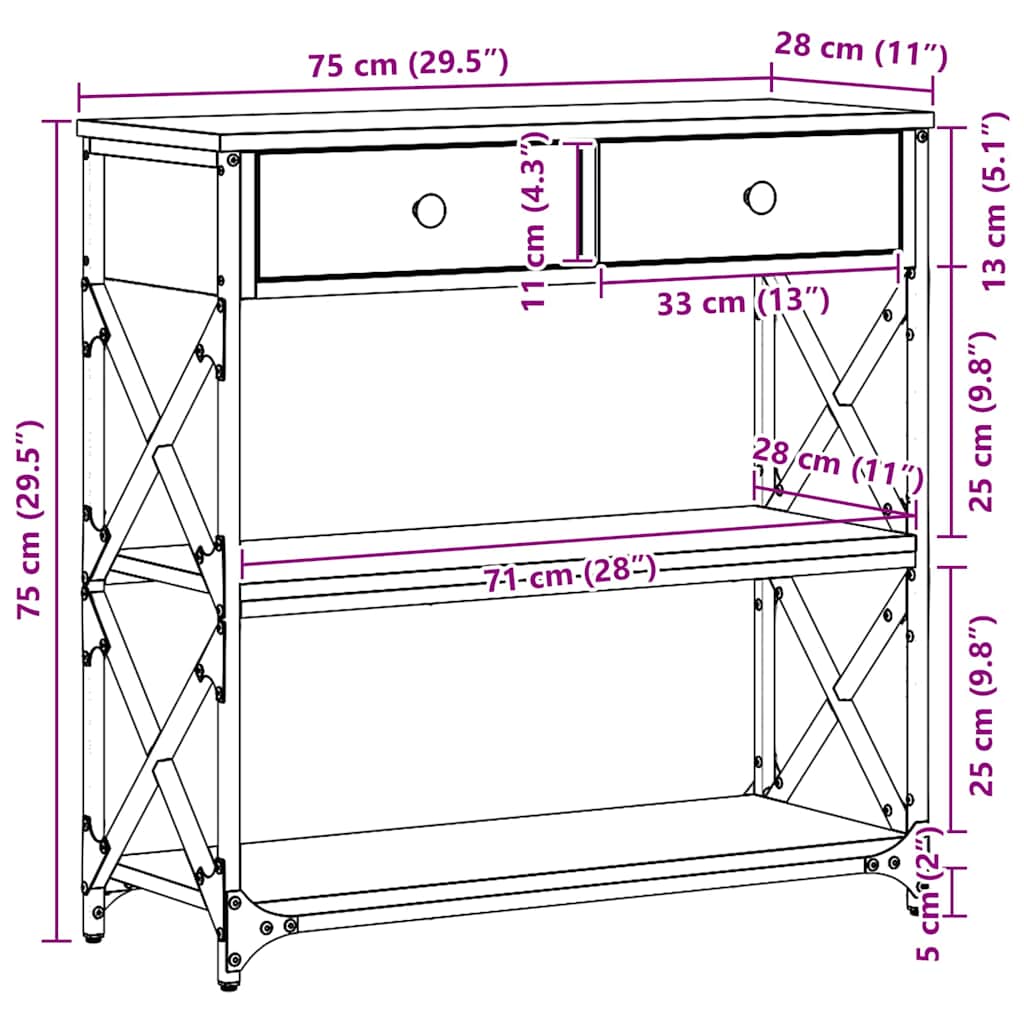 Console Table with Drawer Artisan oak 75 x 28 x 75 cm