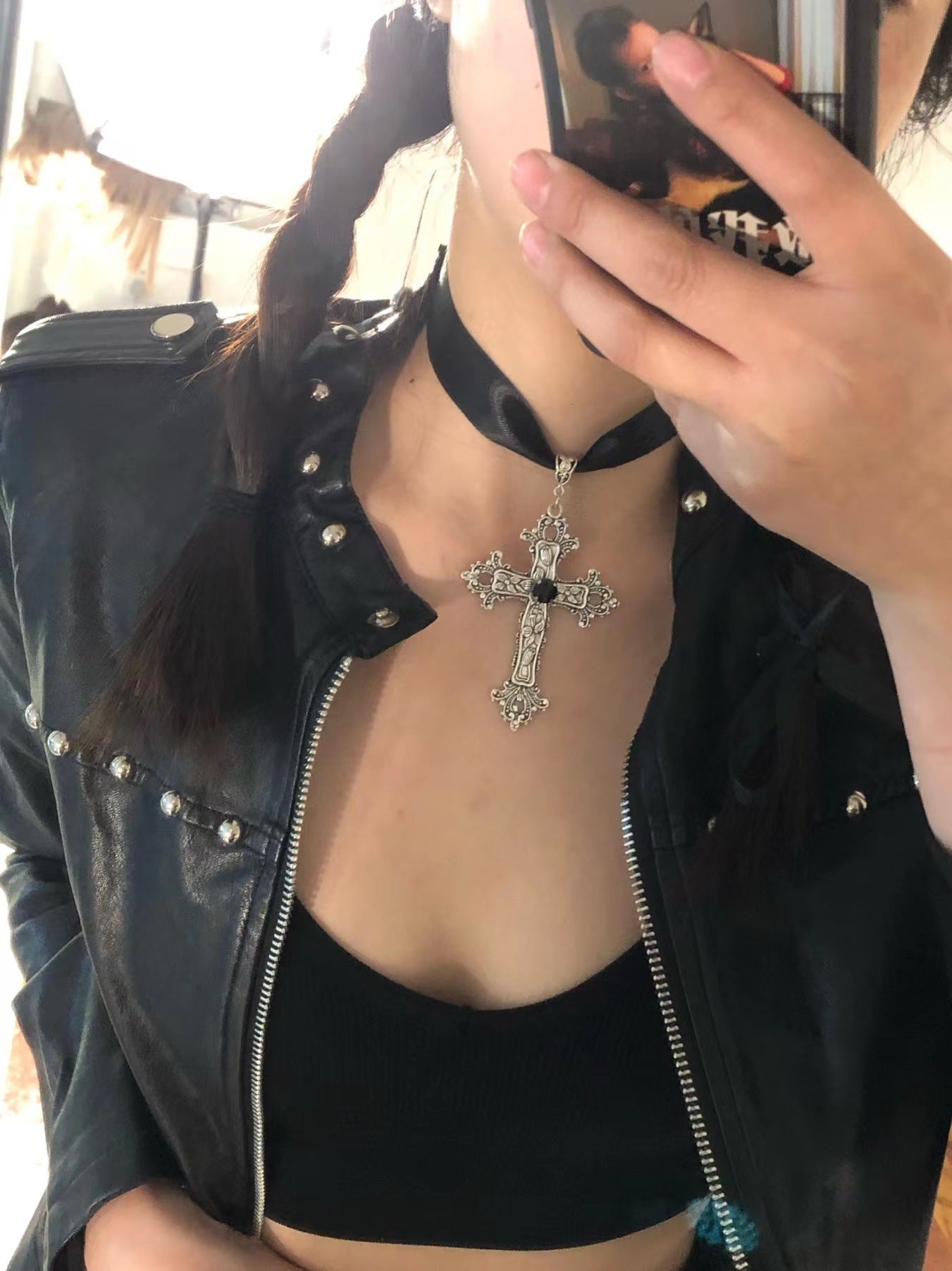 Gothic Cross Ribbon Necklace
