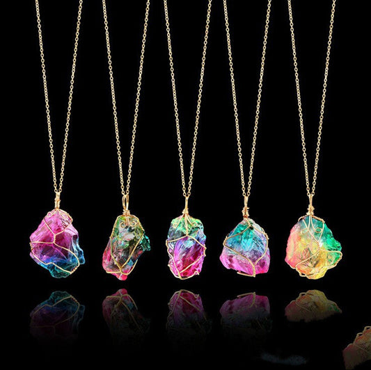 Seven Colour Natural Stone Rough Crystal Pendant