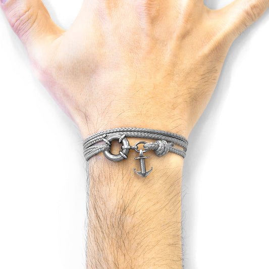 Classic Grey Clyde Anchor Silver and Rope Bracelet