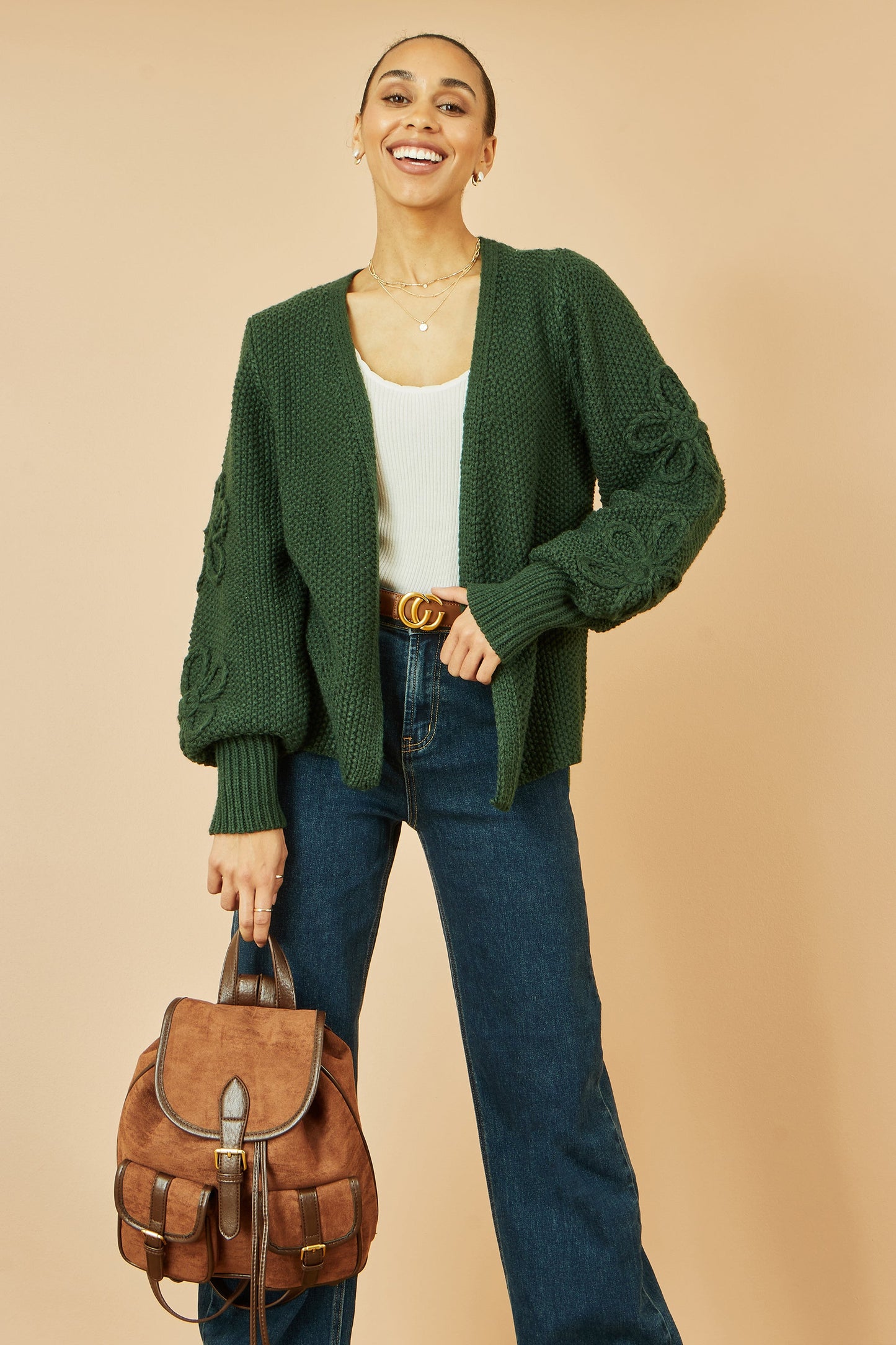 Yumi Tan Faux Suede Pocket Rucksack