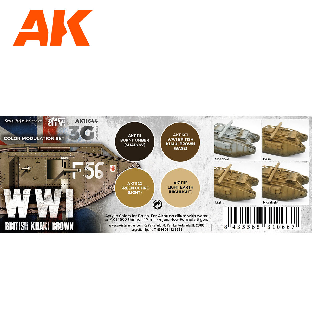 AK Interactive 3rd Gen AFV Paint Set - WWI British Colors Modulation Set AK11644