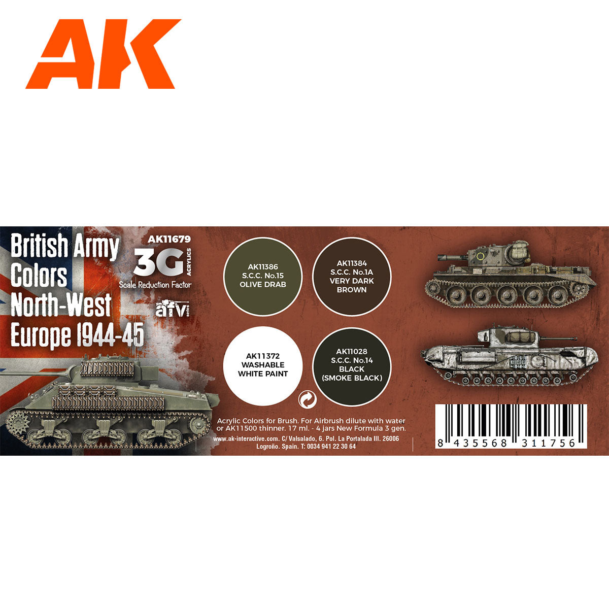 AK Interactive 3rd Gen AFV Paint Set - British Army Colors North-West Europe 1944-45 AK11679
