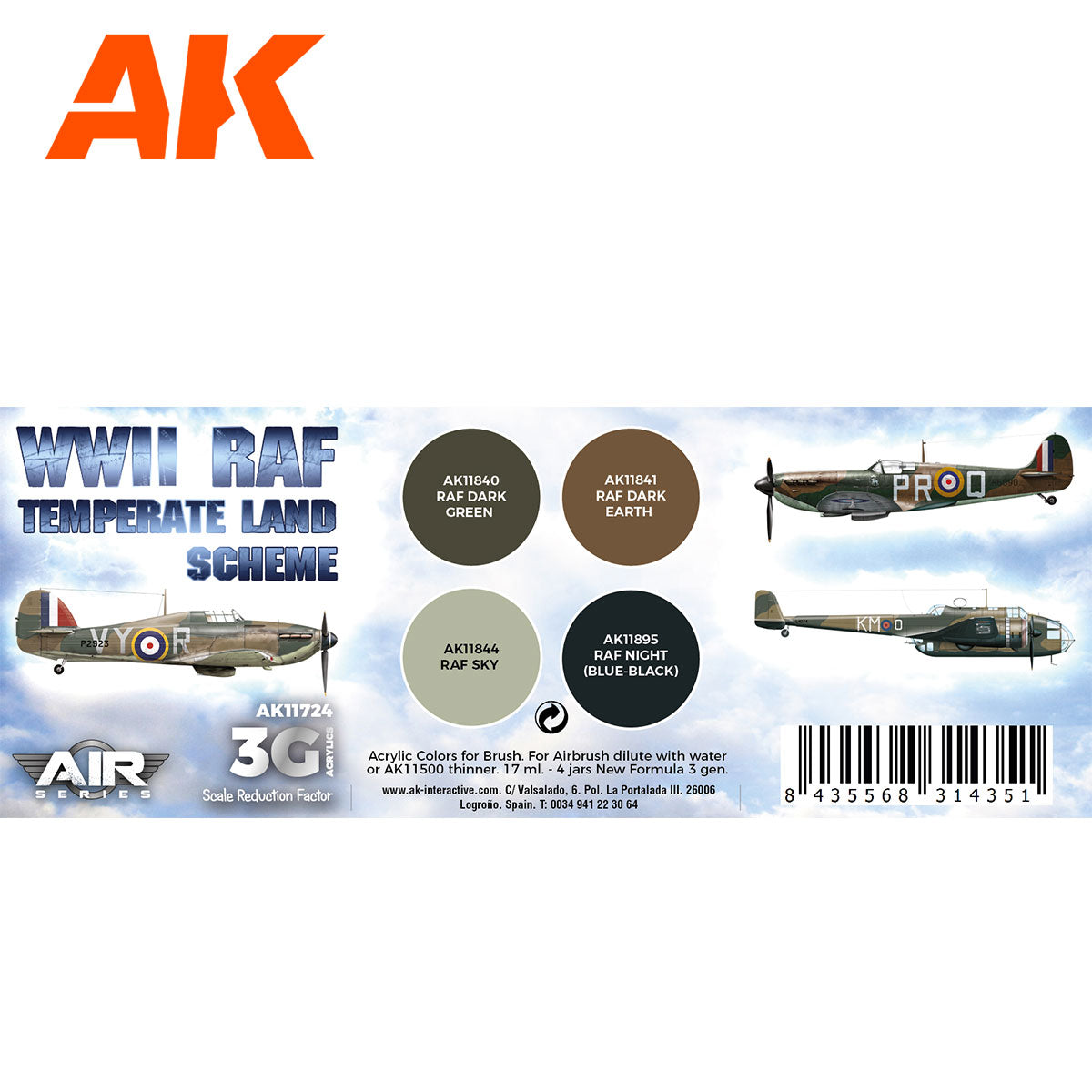 AK Interactive 3G Paint Set - WWII RAF Temperate Land Scheme