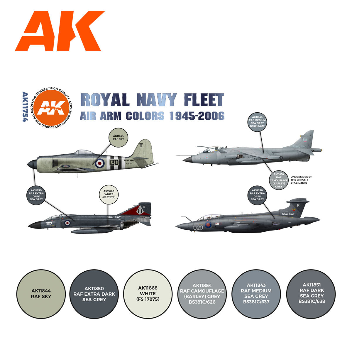 AK Interactive 3rd Gen Aircraft Paint Set - RN Fleet Air Arm Aircraft Colors 1945-2010 Set