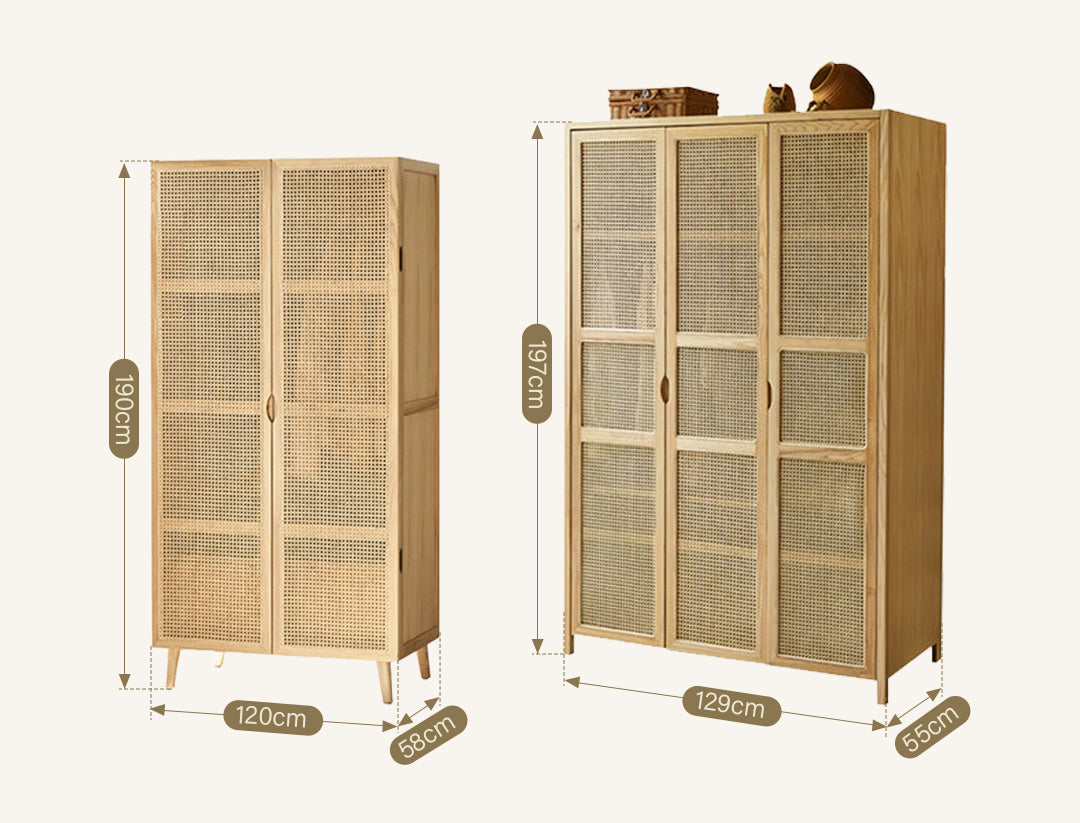 Amelia Rattan Wardrobe, Solid Wood & Rattan