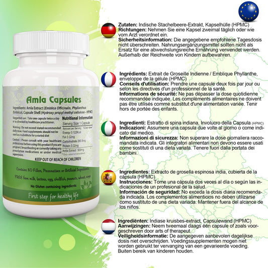 Aushadh Amla Capsules (Indian Gooseberry, Amalaki) Antioxidant Wellness Support - Vegan, Gluten Free, Non-GMO, 60 Capsules