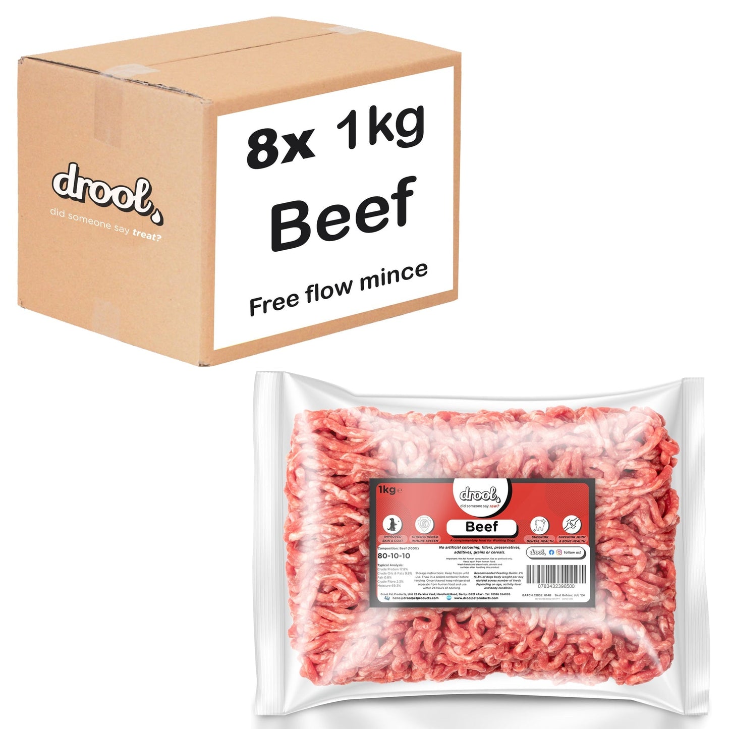 Drool Mince Freeflow Beef 1kg - 8 pack box