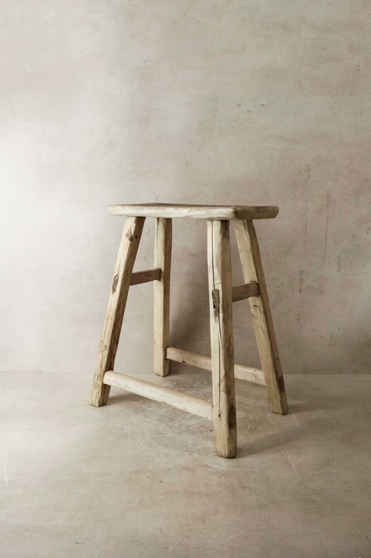 Vintage Rustic Elm Wood Stool - Medium - No 17