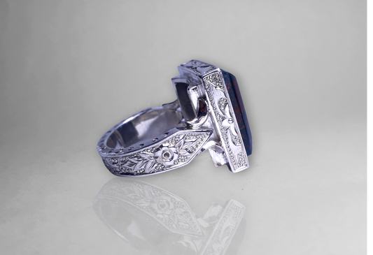 HandCrafted Natural Heliotrope aka Blood Stone Ring Sterling Silver - Perfect Gift for HIM