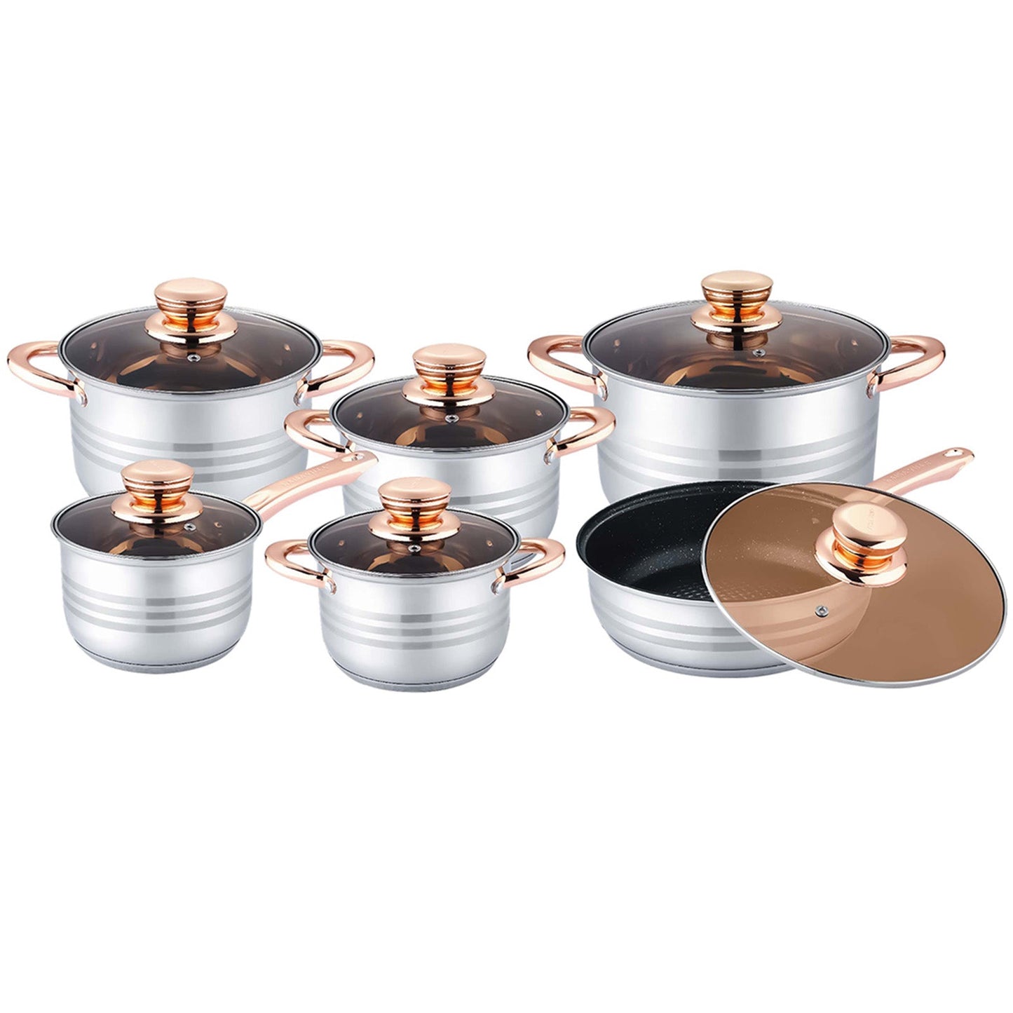 12Pcs Stainless Steel Cookware Set With Glass Lids