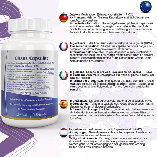 Ayushya Cissus Quadrangularis Capsules (Hadjod, Bone Setter) Joint & Bone Support - Vegan, Gluten Free, Non-GMO, 60 Capsules