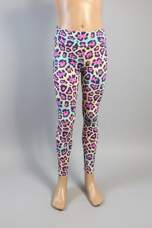 Vibrant colourful leopard print leggings, full length