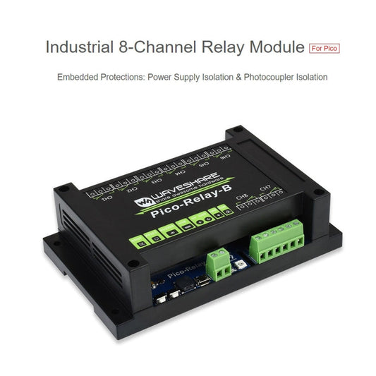 Waveshare Multi Protection 8-Channel Industrial Relay Module for Raspberry Pi Pico, 20218