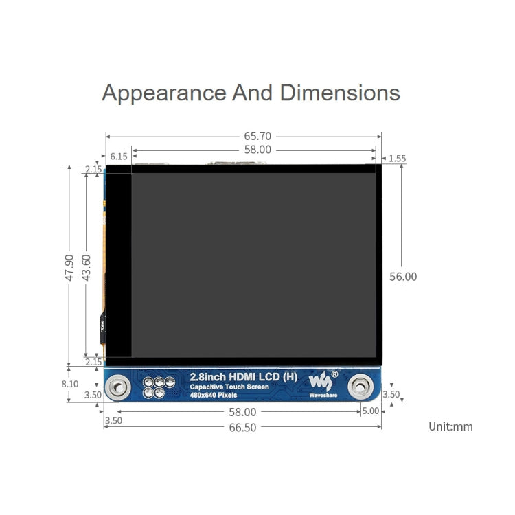 Waveshare 2.8 inch 480x640 HDMI IPS LCD Display (H) Fully Laminated Screen
