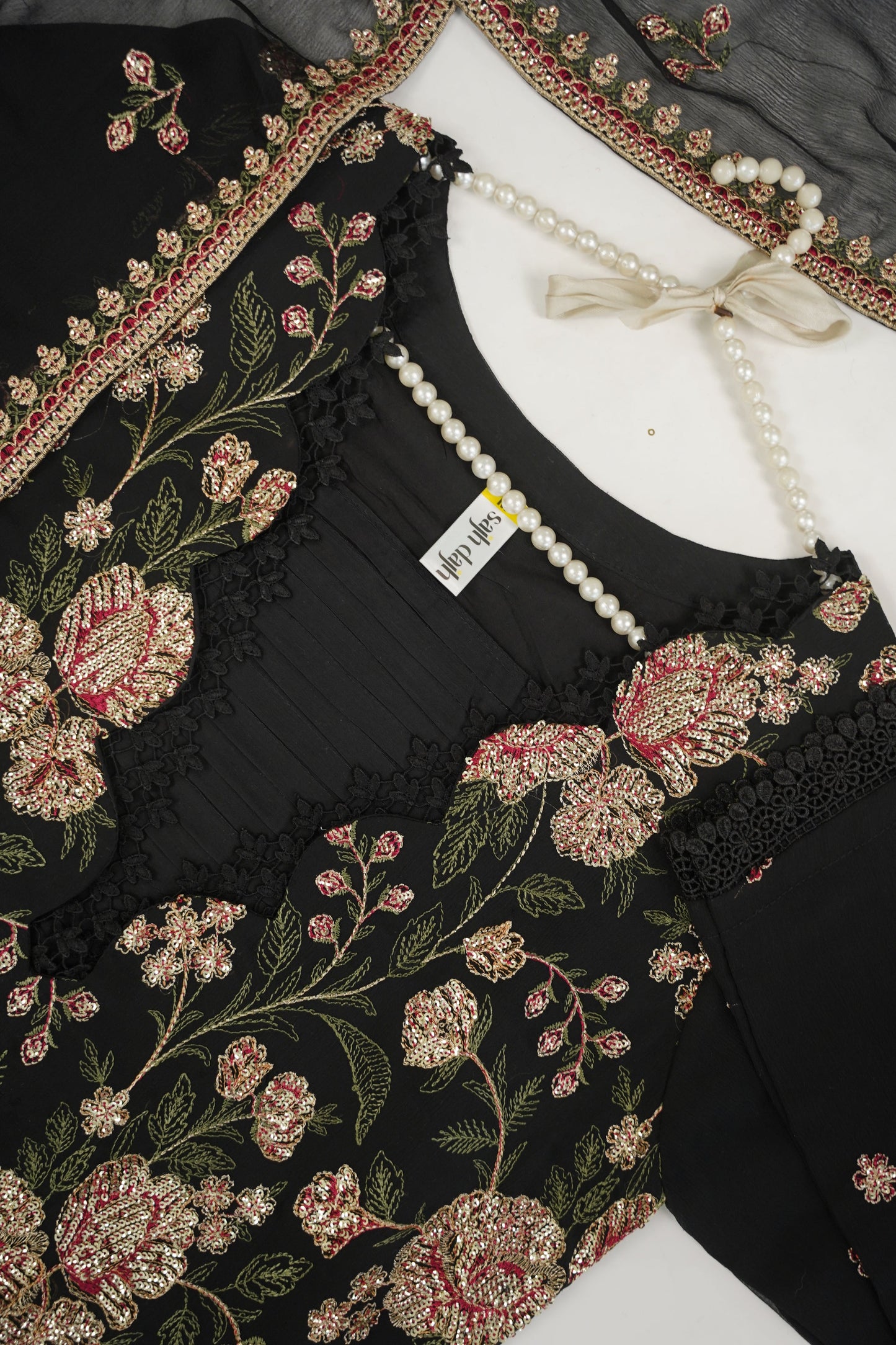 Husan e Jahan - Luxury Chiffon Outfit with Chiffon Dupatta - Ready to Wear - V2 - Eid25 - 07 - HEJBlack-V207