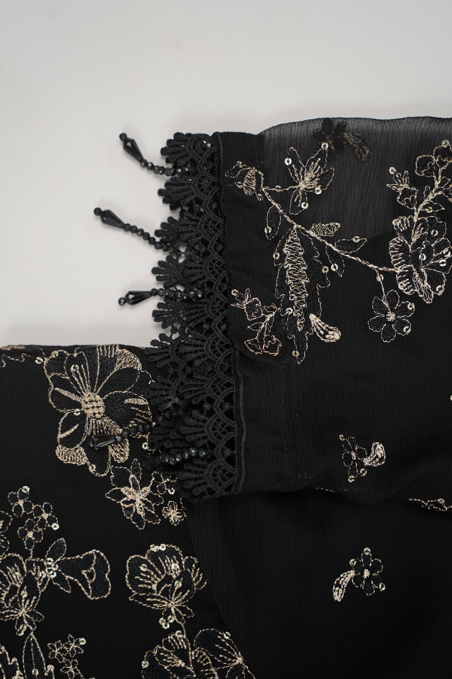 Husan e Jahan - Luxury Chiffon Outfit with Chiffon Dupatta - Ready to Wear - HEJBlackV3D5