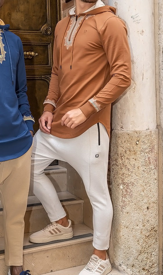 QL Longline Etniz Sweat MA in Brown and Beige