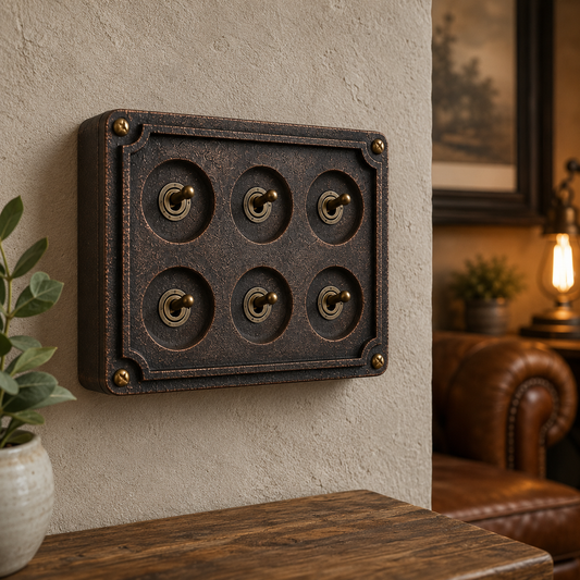 6 Gang 2 Way Antique Copper Toggle Light Switch | Metal Conduit