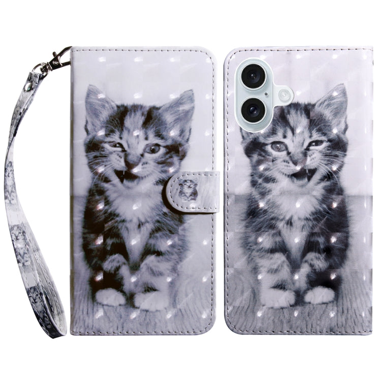 3D Painted Leather Phone Case, For iPhone 16 Plus, For iPhone 16