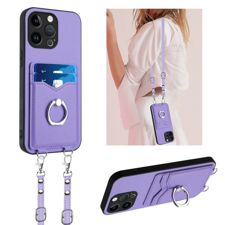 R20 Crossbody Rope Ring Card Holder Phone Case, For iPhone 14 Plus, For iPhone 14, For iPhone 14 Pro, For iPhone 14 Pro Max