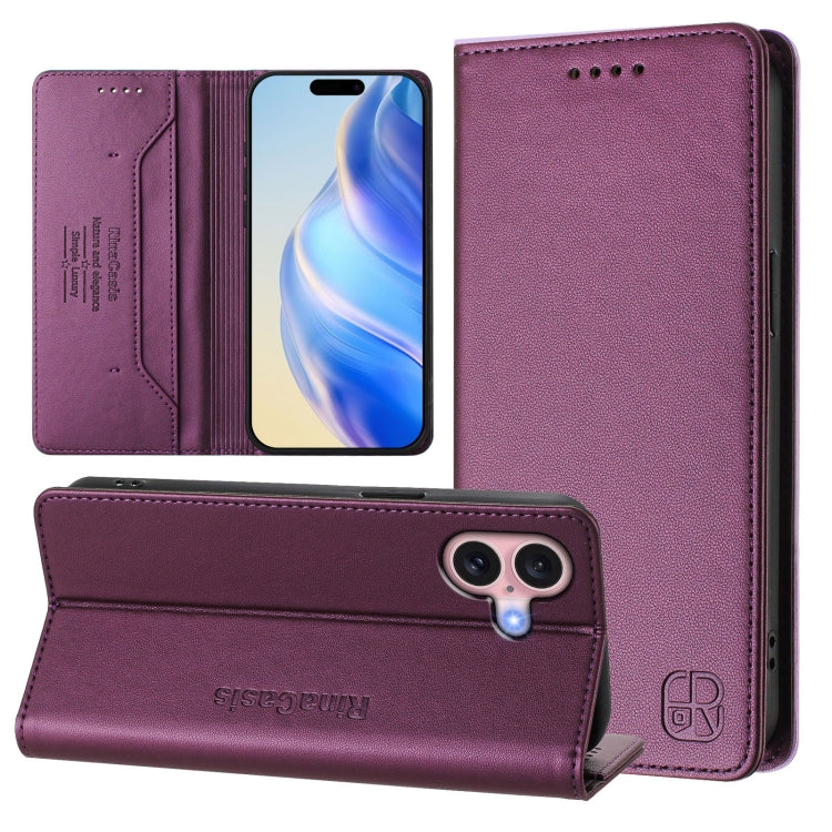 RC01 Dual-Folded Magnetic Suction RFID Leather Phone Case, For iPhone 16 Pro, For iPhone 16 Plus, For iPhone 16