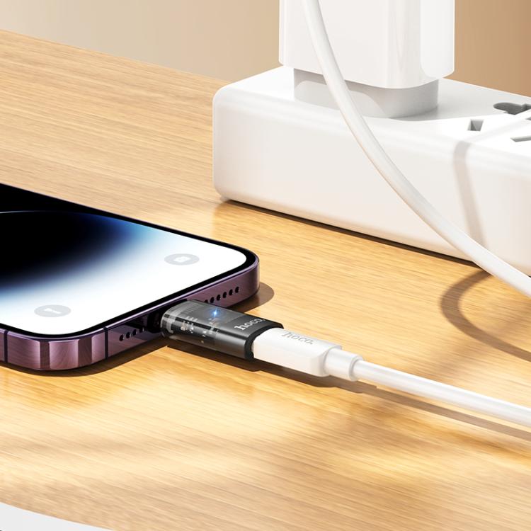 hoco UA36A 8 Pin Male to USB-C / Type-C Female OTG Transparent Adapter, 8 Pin Male to USB-C / Type-C Female