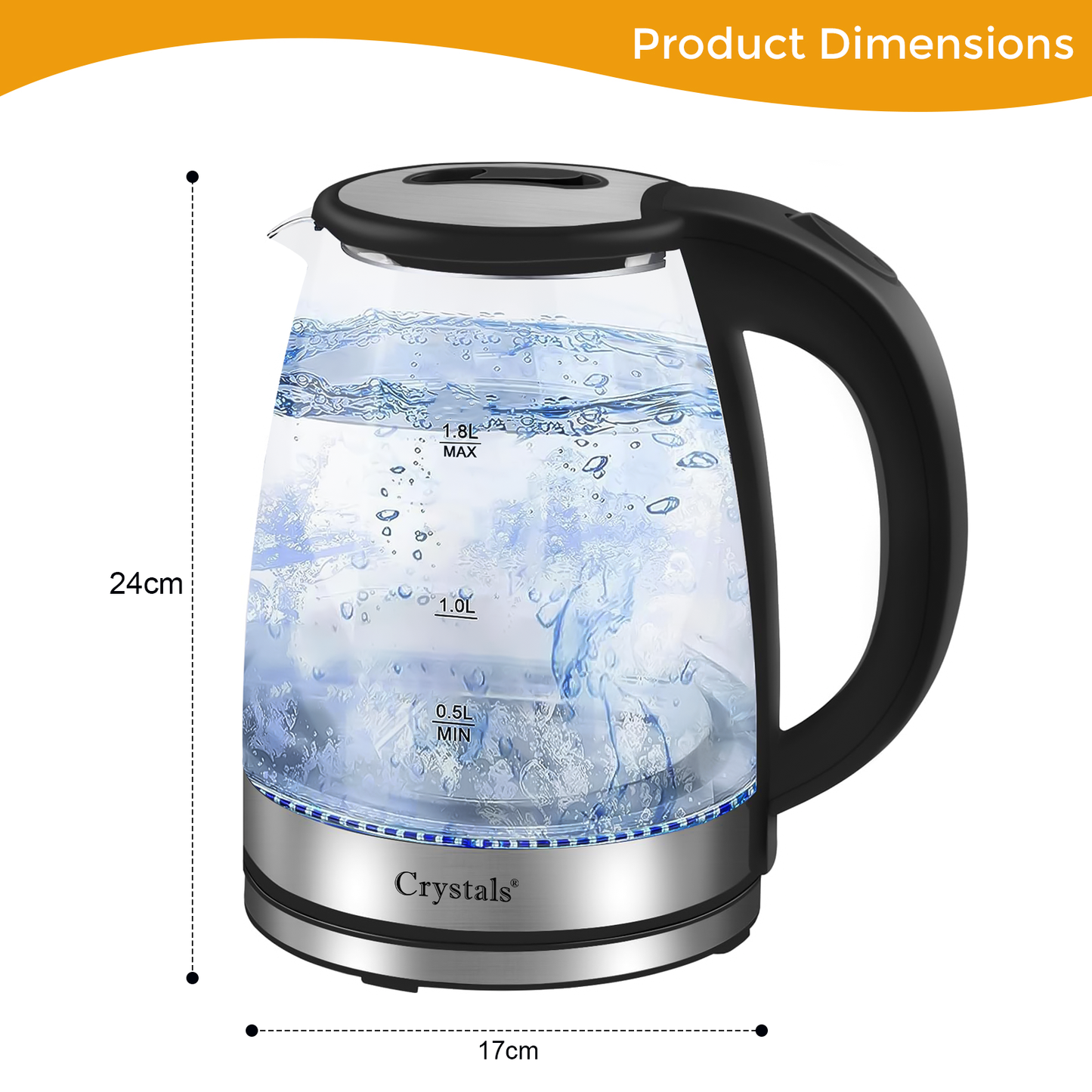 1.8L/1500W Electric Glass Kettle