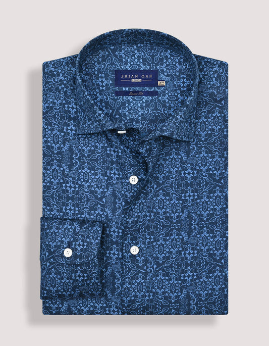 Patterned Dress Shirt – Navy and Blue