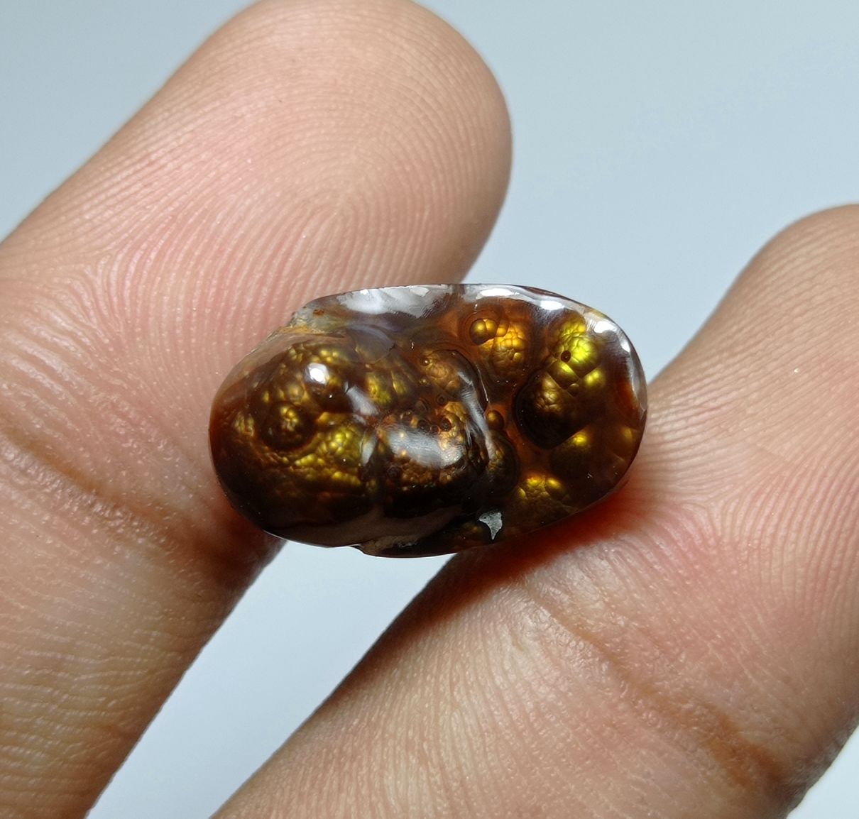 12ct Bubbly Fire Agate Carved Cabochon - Dimensions 19x11.5x8mm