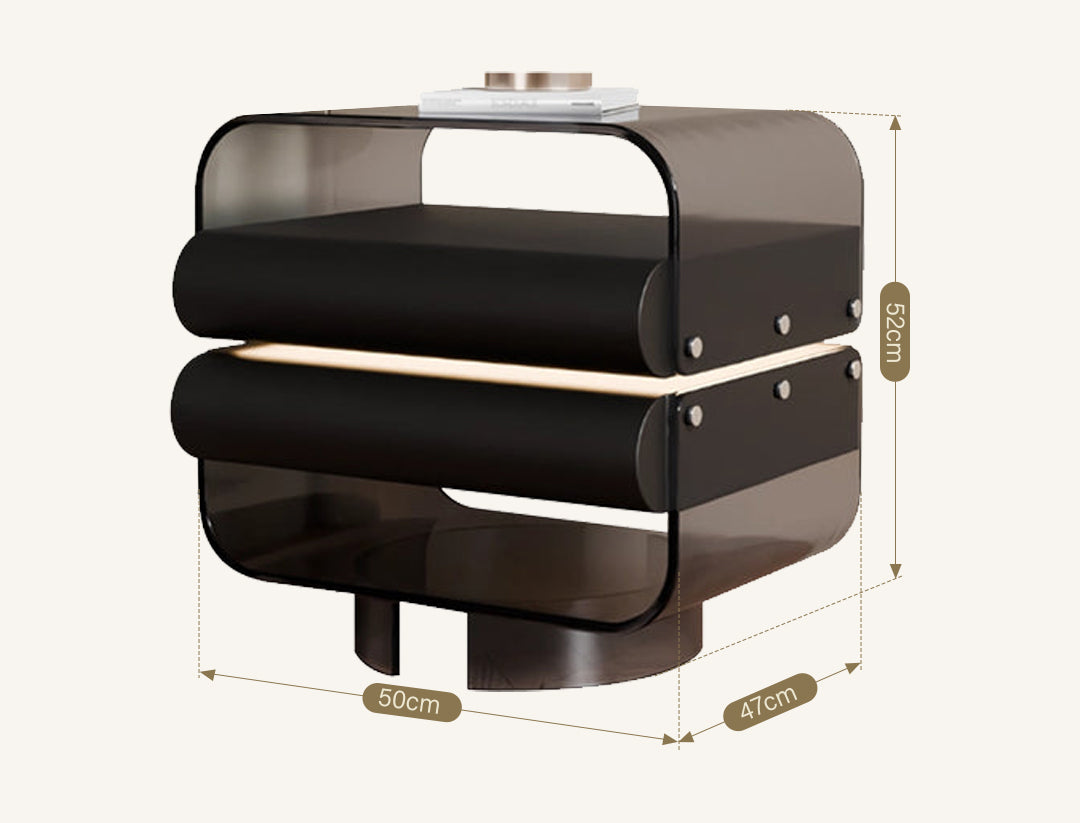 Friesen Rotateble Bedside Table With Storage & Light Strip
