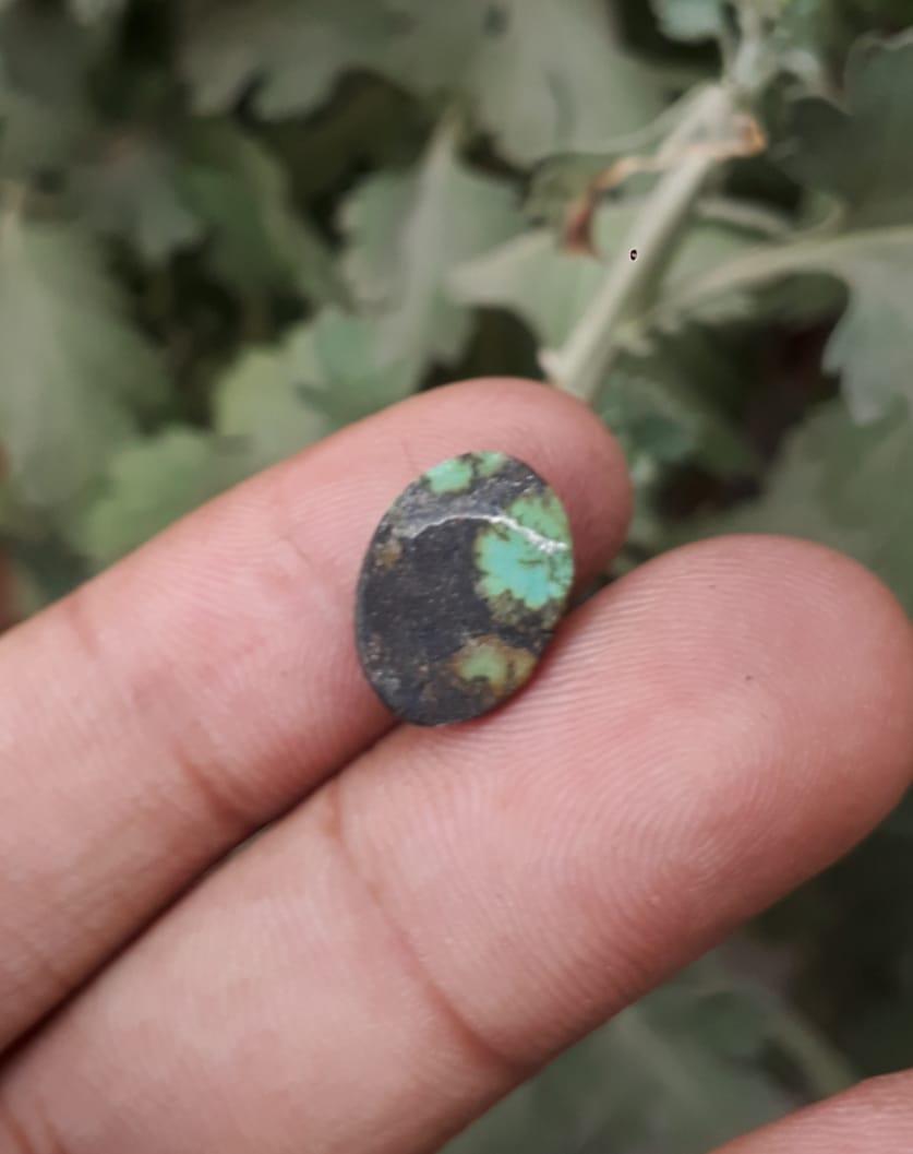 Natural Turquoise, Green Matrix Turquoise, Shajri Feroza, Real Firoza Stone- 13.7x10mm